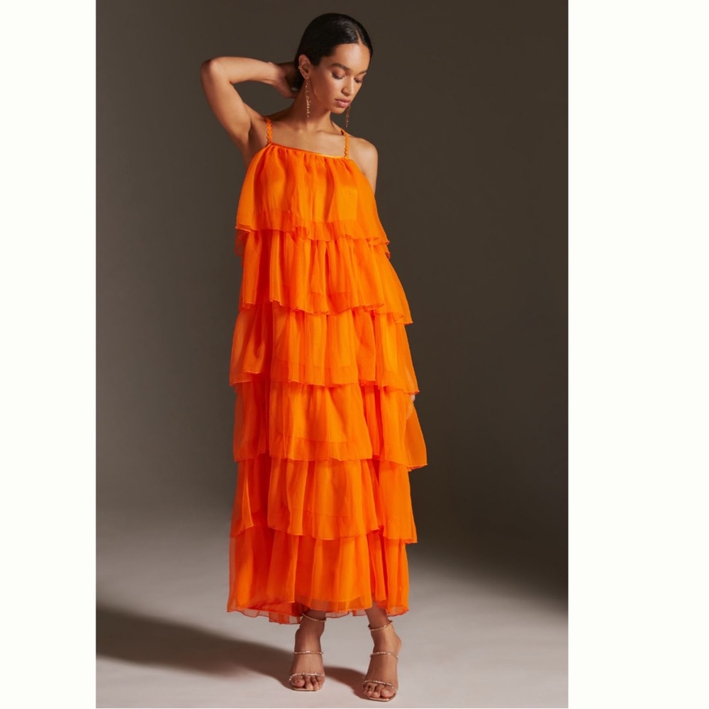 NWT Anthropologie Payal Jain Bare Pop Tiered Tulle Maxi Dress size 4